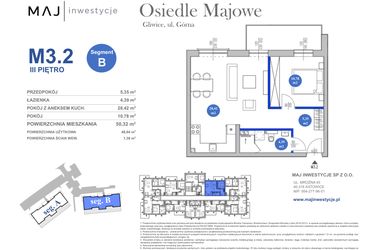 Rzut - Mieszkanie na sprzedaż 2 pokoje o powierzchni 48,94 m² - numer M3.2 w Osiedle Majowe 2.0