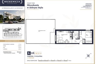 Rzut - Mieszkanie na sprzedaż 2 pokoje o powierzchni 39,33 m² - numer B26 w Mickiewicza