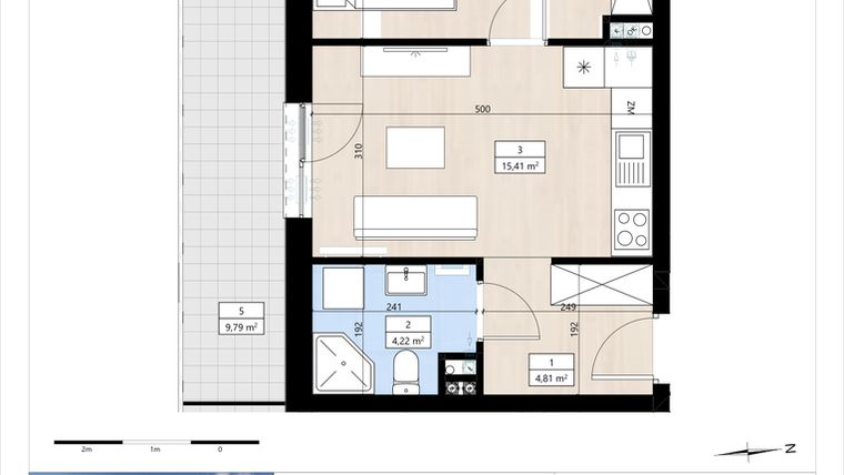 Rzut - Mieszkanie na sprzedaż 2 pokoje o powierzchni 36,2 m² - numer B4/2/26 w MONTANO