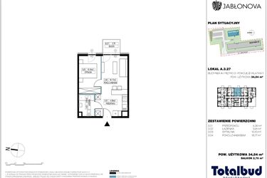 Rzut - Mieszkanie na sprzedaż 2 pokoje o powierzchni 34,71 m² - numer A.3.27 w Jabłonova