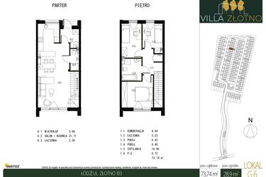 Rzut - Dom na sprzedaż 4 pokoje o powierzchni 75,4 m² - numer G6 w Villa Złotno