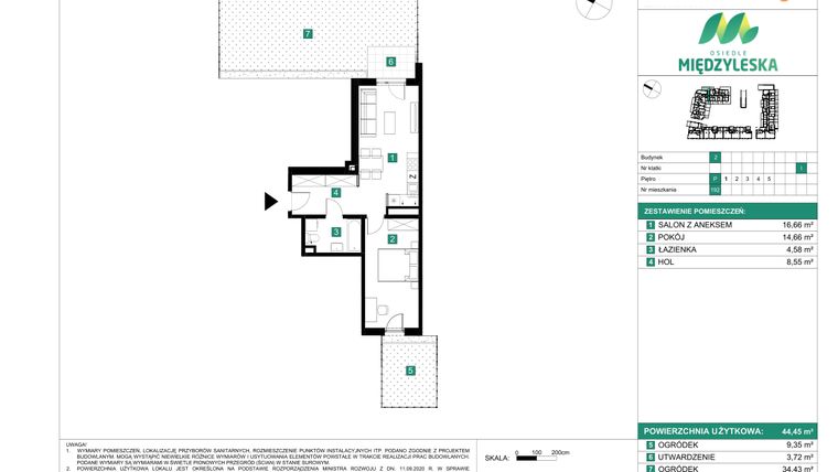 Rzut - Mieszkanie na sprzedaż 2 pokoje o powierzchni 44,45 m² - numer 192 w Osiedle Międzyleska - etap II