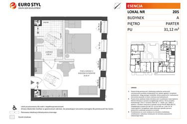 Rzut - Mieszkanie na sprzedaż 1 pokój o powierzchni 31,12 m² - numer A.205 w Esencja - Apartamenty inwestycyjne