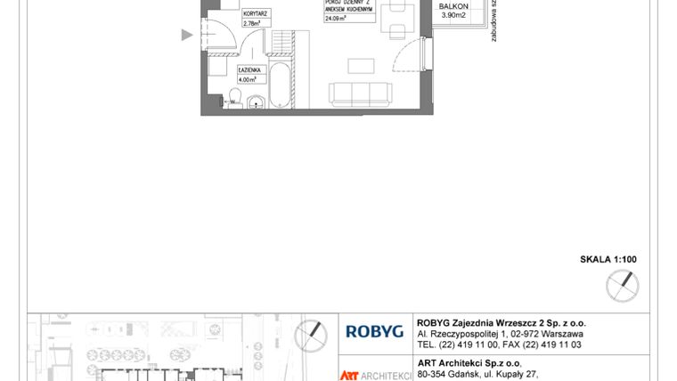 Rzut - Mieszkanie na sprzedaż 1 pokój o powierzchni 30,88 m² - numer I1.2M21 w Nowa Wałowa bud. I1