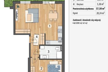 Rzut - Mieszkanie na sprzedaż 2 pokoje o powierzchni 57,5 m² - numer G1-03 w Smolec pod Wrocławem Dobry Deweloper Milo