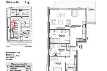 Rzut - Mieszkanie na sprzedaż 4 pokoje o powierzchni 78,2 m² - numer A.0.4 w Nowa Fregata