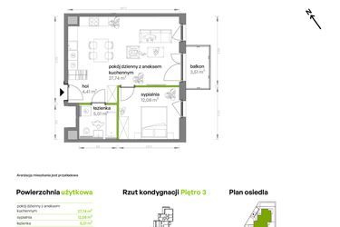 Rzut - Mieszkanie na sprzedaż 2 pokoje o powierzchni 49,24 m² - numer AA0302 w Ptasia Vita