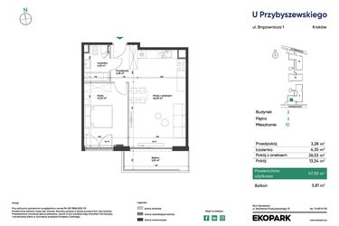 Rzut - Mieszkanie na sprzedaż 2 pokoje o powierzchni 47,5 m² - numer 2_M10 w U Przybyszewskiego etap 4