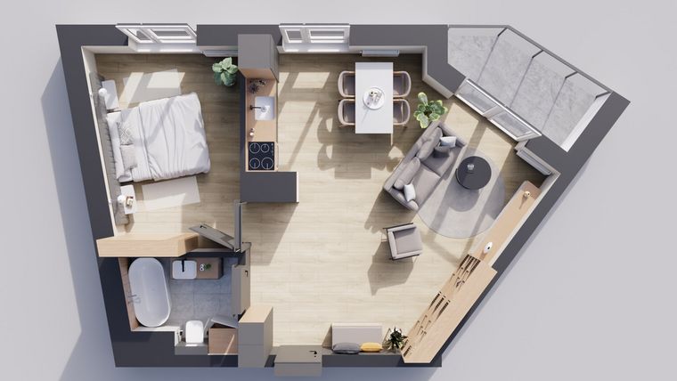 Rzut - Mieszkanie na sprzedaż 2 pokoje o powierzchni 48,31 m² - numer 24/3 w Odrzańskie Bulvary