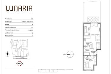 Rzut - Mieszkanie na sprzedaż 2 pokoje o powierzchni 45,83 m² - numer C01 w Lunaria