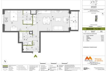 Rzut - Mieszkanie na sprzedaż 2 pokoje o powierzchni 55,45 m² - numer F1.C.10.03 w XYZ Place