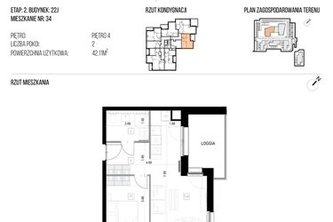 Rzut - Mieszkanie na sprzedaż 2 pokoje o powierzchni 42,11 m² - numer 22J/34 w NATURAMA II