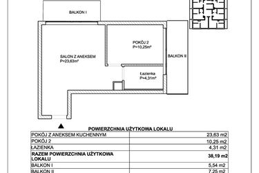 Rzut - Mieszkanie na sprzedaż 2 pokoje o powierzchni 38,19 m² - numer M8 w SUNDAY Resort Ustronie Morskie II