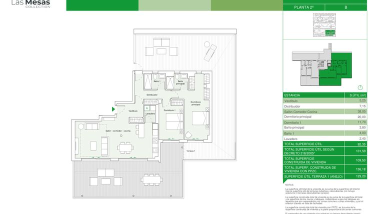 Rzut - Mieszkanie na sprzedaż 2 pokoje o powierzchni 92,4 m² - numer B4.42b w Las Mesas Collection by Bromley