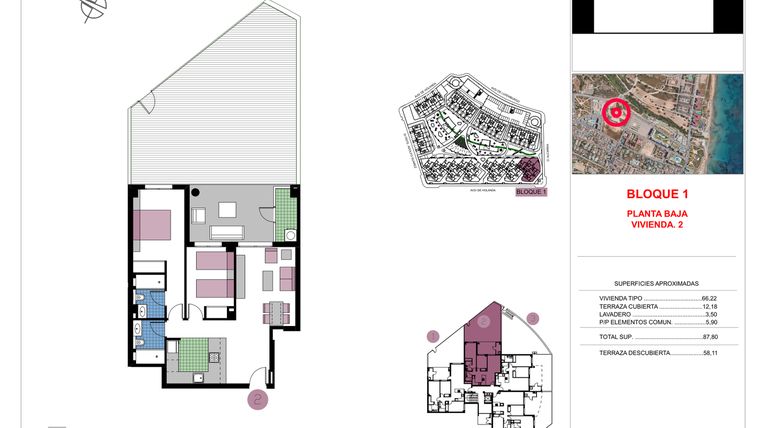 Rzut - Mieszkanie na sprzedaż 3 pokoje o powierzchni 87,8 m² - numer 0-2 w Apartamenty w Mil Palmeras - 71919041