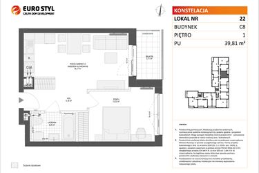 Rzut - Mieszkanie na sprzedaż 2 pokoje o powierzchni 39,81 m² - numer C8.22 w Konstelacja etap IV
