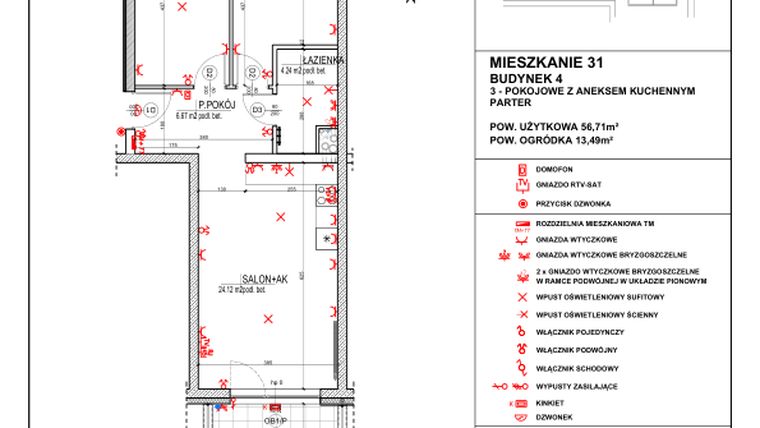 Rzut - Mieszkanie na sprzedaż 3 pokoje o powierzchni 56,71 m² - numer 4.31 w Osiedle 4 Pory Roku - Etap VII