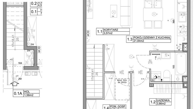 Rzut - Mieszkanie na sprzedaż 3 pokoje o powierzchni 58,82 m² - numer 46 w Manufaktura Marki 2 etap II