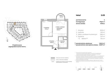 Rzut - Mieszkanie na sprzedaż 1 pokój o powierzchni 29,82 m² - numer 2.03 w OVAL SKY