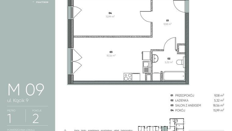 Rzut - Mieszkanie na sprzedaż 2 pokoje o powierzchni 48,95 m² - numer M.9 w Ja\nas