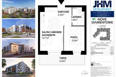 Rzut - Mieszkanie na sprzedaż 2 pokoje o powierzchni 31,04 m² - numer 5 w Nove Diamentowe