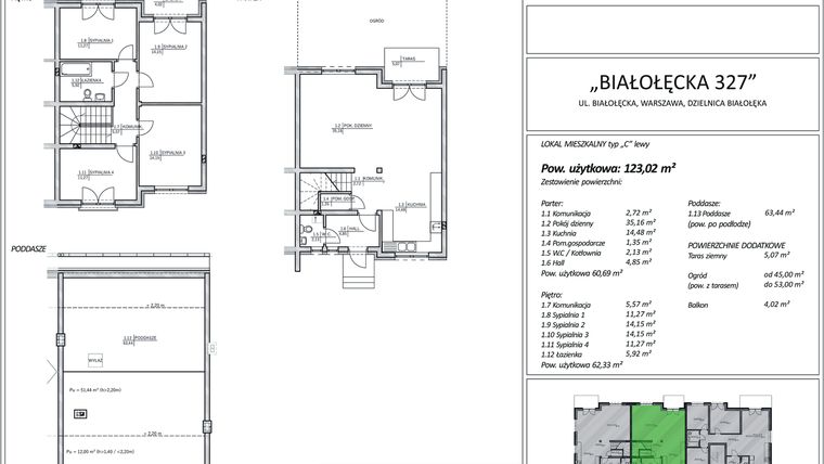 Rzut - Dom na sprzedaż 5 pokoi o powierzchni 123,02 m² - numer 2C w Białołęcka 327