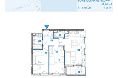 Rzut - Mieszkanie na sprzedaż 3 pokoje o powierzchni 62 m² - numer F11 w Osiedle Botaników etap F