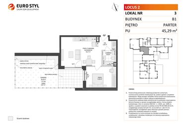 Rzut - Mieszkanie na sprzedaż 2 pokoje o powierzchni 45,29 m² - numer 3 w Locus 2