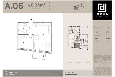 Rzut - Mieszkanie na sprzedaż 2 pokoje o powierzchni 46,24 m² - numer A6 w Nova Ceramiczna