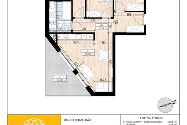 Rzut - Mieszkanie na sprzedaż 4 pokoje o powierzchni 60,73 m² - numer B3/2/3 w ACCANTO