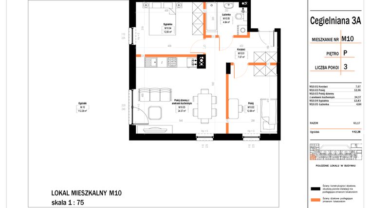 Rzut - Mieszkanie na sprzedaż 3 pokoje o powierzchni 61,17 m² - numer 10 w Osiedle StaLove etap II