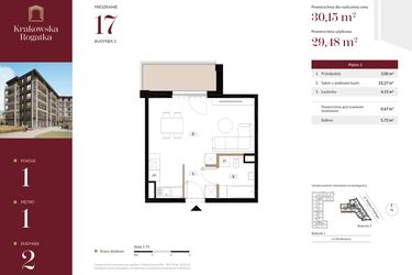 Rzut - Mieszkanie na sprzedaż 1 pokój o powierzchni 30,15 m² - numer 2.M17 w Krakowska Rogatka