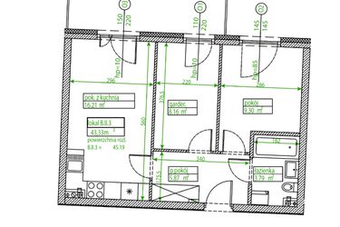 Rzut - Mieszkanie na sprzedaż 2 pokoje o powierzchni 43,33 m² - numer B.II.3 w Osiedle Opolska