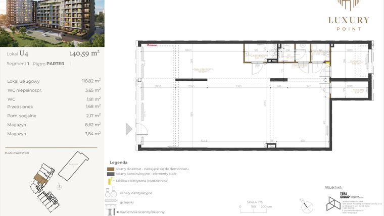 Rzut - Lokal użytkowy na sprzedaż 1 pokój o powierzchni 140,59 m² - numer LU4 w LUXURY POINT