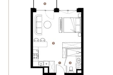 Rzut - Mieszkanie na sprzedaż 1 pokój o powierzchni 35,04 m² - numer F.B.00.26 w Apartamenty Reytana bud. F