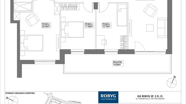 Rzut - Mieszkanie na sprzedaż 4 pokoje o powierzchni 97,66 m² - numer H1.3M01 w Nowa Letnica