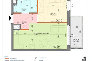 Rzut - Mieszkanie na sprzedaż 2 pokoje o powierzchni 33,74 m² - numer B1.1.11.2a w Junique I.II