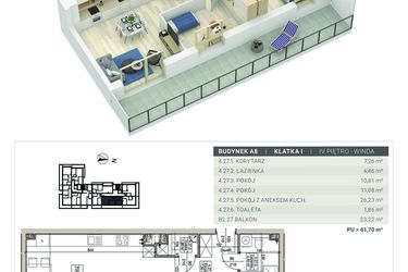 Rzut - Mieszkanie na sprzedaż 3 pokoje o powierzchni 61,7 m² - numer A.8.M27 w Sobola Biel A8