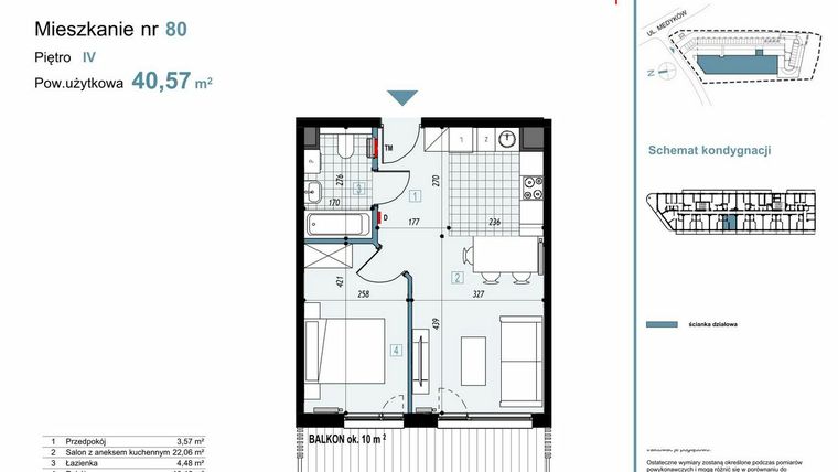 Rzut - Mieszkanie na sprzedaż 2 pokoje o powierzchni 40,57 m² - numer 80 w Medyków 32