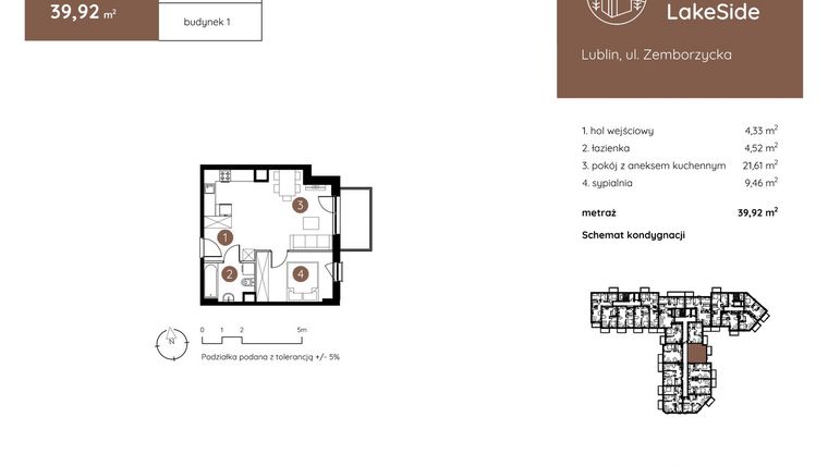 Rzut - Mieszkanie na sprzedaż 2 pokoje o powierzchni 39,92 m² - numer 1.B.1.03 w Murapol LakeSide