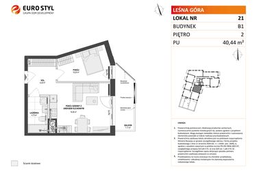 Rzut - Mieszkanie na sprzedaż 2 pokoje o powierzchni 40,44 m² - numer 21 w Leśna Góra