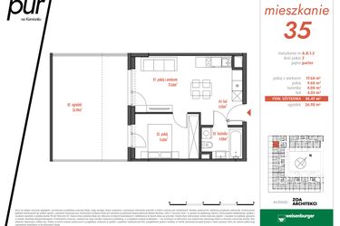 Rzut - Mieszkanie na sprzedaż 2 pokoje o powierzchni 35,47 m² - numer AB1.2 w PUR