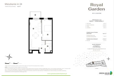 Rzut - Mieszkanie na sprzedaż 2 pokoje o powierzchni 46,47 m² - numer M.24 w Royal Garden Wilanów