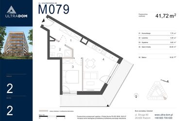 Rzut - Mieszkanie na sprzedaż 2 pokoje o powierzchni 41,72 m² - numer M079 w Ultradom