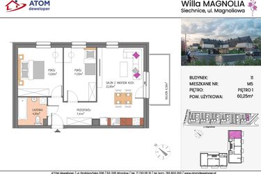 Rzut - Mieszkanie na sprzedaż 3 pokoje o powierzchni 60,25 m² - numer Bud.11-5 w Willa Magnolia