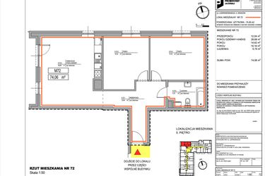 Rzut - Mieszkanie na sprzedaż 3 pokoje o powierzchni 74,06 m² - numer 3.72 w Czerwieńskiego 3