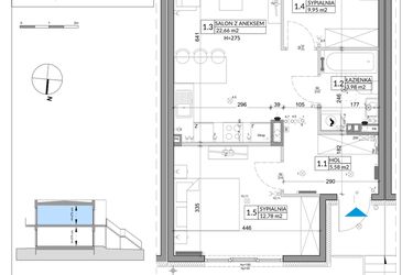 Rzut - Mieszkanie na sprzedaż 3 pokoje o powierzchni 56,89 m² - numer 51B w Osiedle Młodych etap VIII