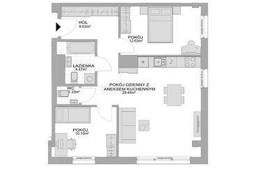 Rzut - Mieszkanie na sprzedaż 3 pokoje o powierzchni 68,42 m² - numer CP/R7/185 w Centralpark