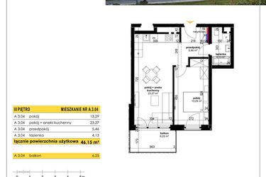 Rzut - Mieszkanie na sprzedaż 2 pokoje o powierzchni 46,15 m² - numer A 3.04 w Park Moniuszki II C
