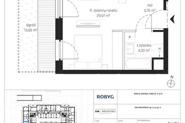 Rzut - Mieszkanie na sprzedaż 1 pokój o powierzchni 34,16 m² - numer J.0M01 w Nadmotławie Apartments etap J